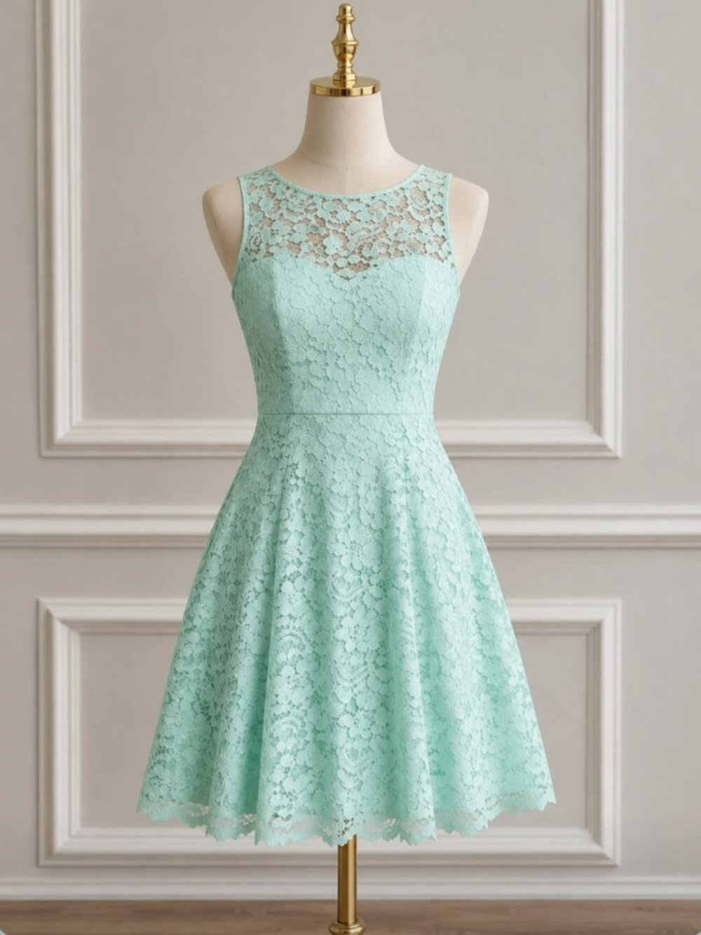 New David’s Bridal Lace High Neck Short Wedding Dress